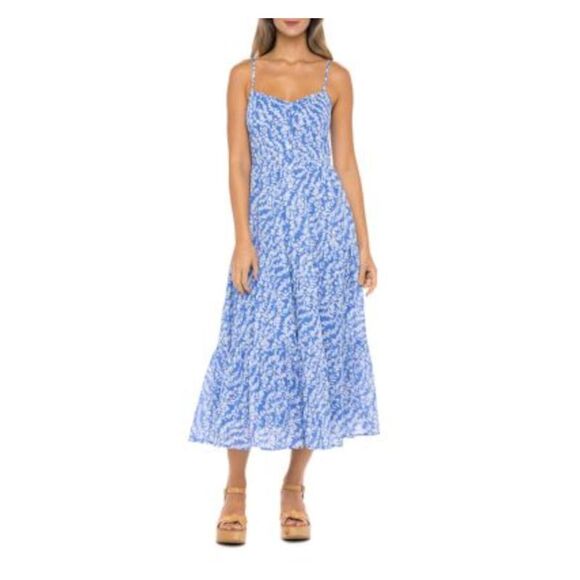 BANJANAN Womens Blue Adjustable Lined Button Down Spaghetti Strap Midi Dress XS - Picture 1 of 1